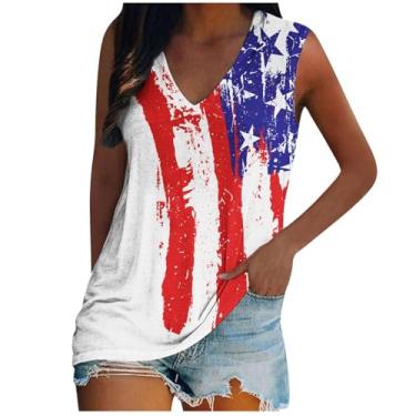 Imagem de Regata feminina 4th of July gola V bandeira americana camiseta patriótica verão tops sem mangas blusas soltas, Laranja, 4G