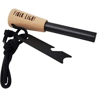 Imagem de Fibra de luz Ferro Rod iniciador de fogo, Aço de Fogo com cabo de madeira e cordão, para acampamento, mochilão, sobrevivência ao ar livre e situações de emergência