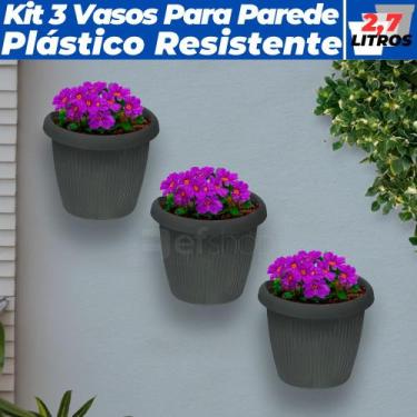 Imagem de Kit 3 Vasos De Parede Plástico Meia Lua Horta Vertical Cuia 2,7L - Usu