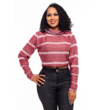 Imagem de Casaquinho Cropped manga Longa Listrado - Jutricot, Vermelho, Único: 3