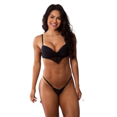 Imagem de Conjunto de Sutiã com Bojo e Calcinha Fio Canelado Luxuoso Confortável