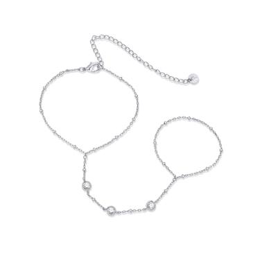 Imagem de PAVOI Pulseira feminina banhada a ouro amarelo 14 quilates | Pulseira delicada de zircônia cúbica e anel de joia corporal, 6 Inches, Ouro branco, Zircônia cúbica