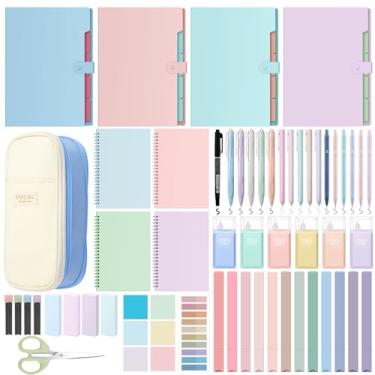 Imagem de Geyoga 61 peças de material escolar de estética, estojo de lápis, lápis mecânico, marcadores fofos, canetas de gel retráteis, pastas de arquivos expansíveis com etiquetas, caderno, notas adesivas para