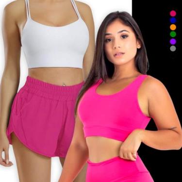 Imagem de KIT conjunto TOP ALÇA MÉDIA bojo  Short TACTEL FEMININO Corrida Academ
