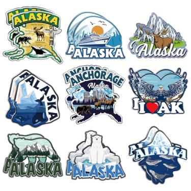 Imagem de Tellegloww 18 peças de ímãs de geladeira de cruzeiro no Alasca feitos de aço inoxidável incluem ursos polares, baleias, alces, placas de geleira, decoração de viagem cultural para geladeira, casa