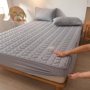 Imagem de Protetor de colchão acolchoado, macio, respirável, sem ruído, capa com bolso profundo, moderno, confortável, durável, acessório de cama amigo da pele, cinza | solteiro 89 x 200 cm