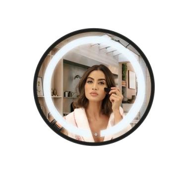 Imagem de Espelho Redondo Decorativo 40cm Iluminado 3 Leds Touch Screen Moldura em Aluminio