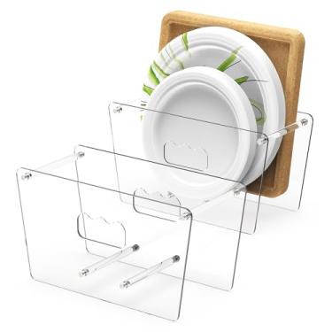 Imagem de KALYLOC 2 unidades de dispensador de placa de papel descartável para 12 a 30 cm, suporte dispensador de placa acrílica de espuma de plástico que economiza espaço, organizador de armazenamento de