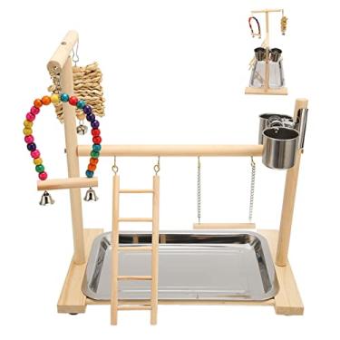 Imagem de Grcfumo Pet Parrot Playstand, pinheiro, aço inoxidável, pista de papagaio de mordida segura de milho, playground externo para pássaros