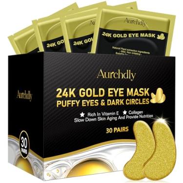 Imagem de Aurchdly Adesivos Para Os Olhos (Ouro 24K, 30 Pares), Máscara De Gel Reduzir Olheiras, Inchaço Nos Olhos, Bolsas E Rugas, Com Ácido Hialurônico Colágeno, Tratamento Cuidados A Pele, Presente Homens