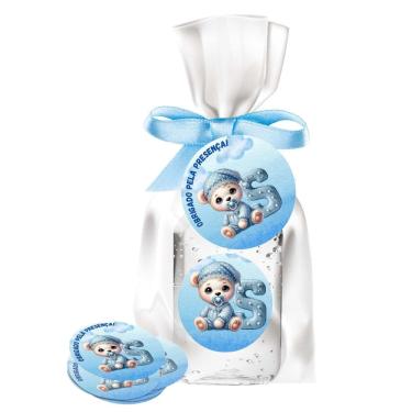 Imagem de kit 25 Lembrancinhas Alcool Gel Ursinho Azul Maternidade e Chá De Bebê 30ml Aroma de Bebê