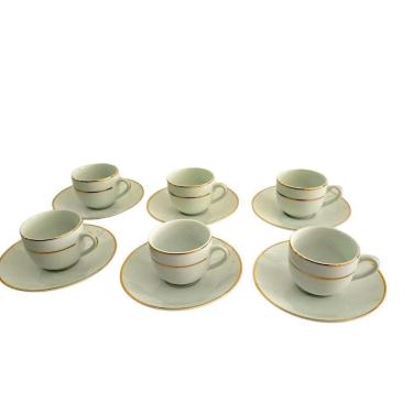 Imagem de Conjunto Xícaras Com Pires Cafezinho 90ml 12 Peças - Fio Dourado