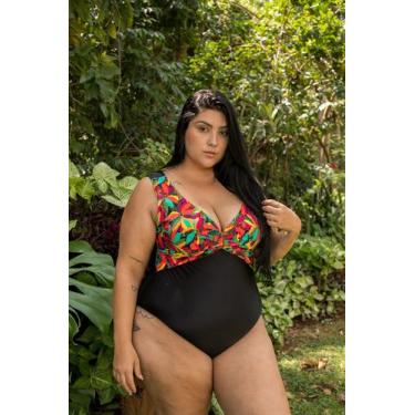 Imagem de Maiô feminino disfarça barriga com bojo recorte estampado alça fixa P 