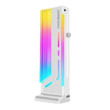 Imagem de Suporte Placa De Vídeo Coolmoon, Vertical, Branca, ARGB 5V 3 Pinos, Ajustável, LED Endereçável
