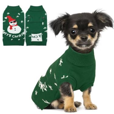 Imagem de Suéter engraçado boneco de neve para cachorro – Suéter de Natal de malha grossa para cães pequenos e médios, meninas, meninos, roupas quentes de férias com orifício para coleira e gola rolê para