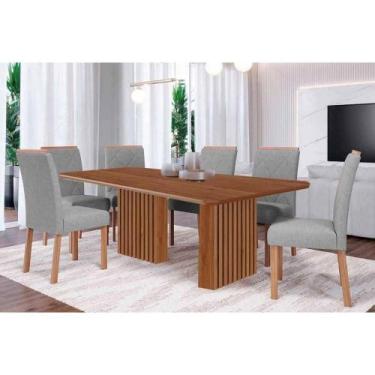 Imagem de Sala de Jantar Completa Ester Tampo Madeirado 180x90cm e 6 Cadeiras Fe