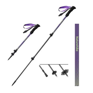 Imagem de Naturehike 1 peça de fibra de carbono 3K mastro de trekking dobrável e telescópico 3 seções ultraleve para mulheres e homens, mastro de caminhada, viagem, mochilão, acampamento (roxo/120 cm)