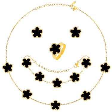 Imagem de SUBANG Conjunto de 5 peças de joias de trevo da sorte para mulheres, conjunto de joias de ouro banhado a ouro 18 K, design de flor, colar de cinco folhas, pulseira e brincos para mulheres, Adjustable