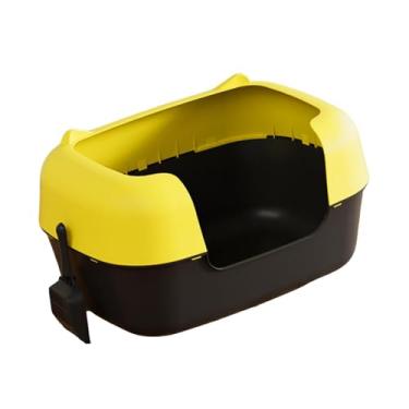 Imagem de Baoblaze Caixa de areia aberta semi-fechada anti-respingos portátil para gatinhos, bacia sanitária para gatos com laterais altas, caixa de areia para peneirar, Amarelo E Preto