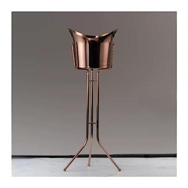 Imagem de balde de vinho Balde de Gelo com Suporte Piso Aço Inoxidável para Vinho Barra Refrigerador Vertical para Interno e Externo Refrigerador de cerveja(Rose Gold)