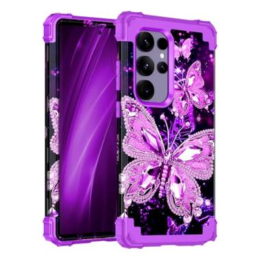 Imagem de Miqala Capa para Galaxy S24 Ultra 5G, que brilha no escuro, três camadas, resistente, à prova de choque, proteção total de plástico rígido + capa protetora de silicone macio para Samsung Galaxy S24