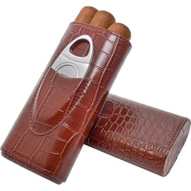 Imagem de Porta Charutos Couro P/3 Charutos Com Cortador Metal