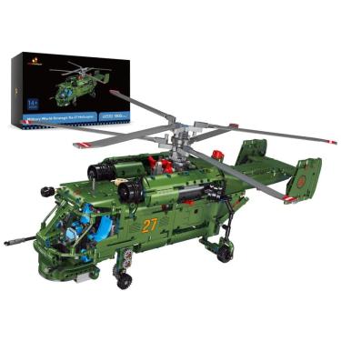 Imagem de Kit de Construção Helicóptero Militar Ka27 com 1800 Peças, JMBricklayer, Verde