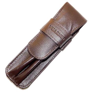 Imagem de Estojo p/Caneta Vuarnet-p/2 Peças Marrom Escuro Couro Legítimo