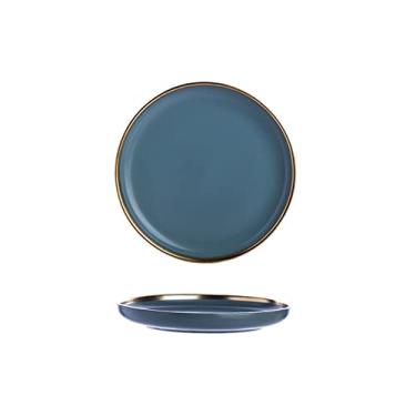 Imagem de Prato de serviço 25,7 cm prato de jantar de cerâmica elegante fosco redondo prato de sobremesa para salada macarrão bife e suishi, pratos seguros para micro-ondas e lava-louças (cor: azul, tamanho: 20