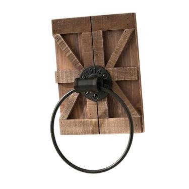 Imagem de Fenteer Anel de toalha de parede fácil de instalar, madeira, metal, rústico, retrô, toalheiro decorativo para banheiro, cozinha, entrada, hotel, decoração de, Marrom Escuro