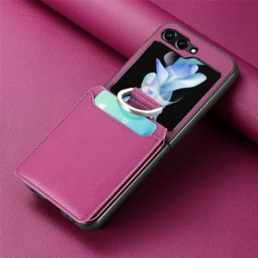 Imagem de para samsung z flip 5 Melhor proteção carteira portátil capa funda para Samsung Galaxy Z Flip 5 5G Flip5 capa de couro com slot para cartão, roxa, para Samsung z flip 5