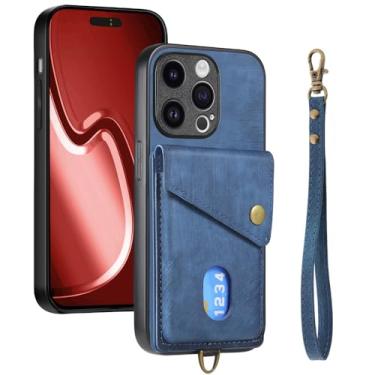 Imagem de Pulseira de couro carteira com compartimento para cartão capa de telefone para iPhone 15 14 13 12 Mini 11 Pro XS Max XR X 7 8 Plus capa, azul, para iPhone 7Plus (8Plus)