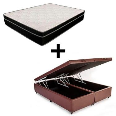 Imagem de Cama Box Baú Queen 158 Bipartido Tecido Marrom Com Colchão Paris De Molas Bello Box 26x158x193