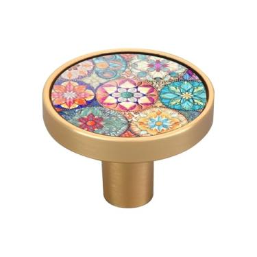 Imagem de Blueangle Pacote com 4 puxadores de armário de azulejos têxteis orientais coloridos 3 cm puxadores redondos de gaveta para cômoda e armários de cozinha (432)