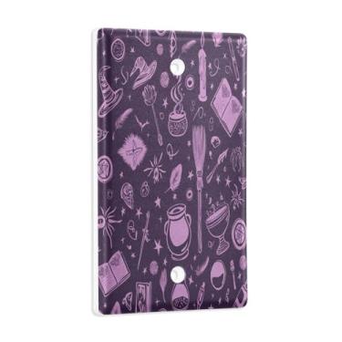 Imagem de Blueangle Placa de parede decoradora de capa em branco, tamanho padrão 1 gangue Halloween Witch Switch Cover para quarto de escritório em casa, 4,53 x 2,76 polegadas (19)
