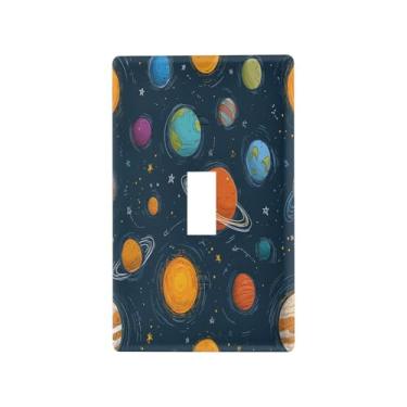 Imagem de Blueangle Capa para placa de parede para interruptor de luz - desenho animado sistema solar planetas capa decorativa para tomada placa de parede, tamanho 1 gangue 4,53 x 2,76 polegadas (283)