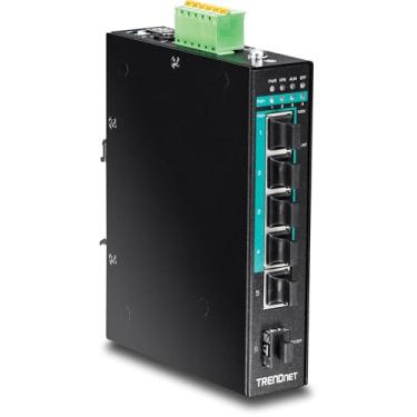 Imagem de TRENDnet Switch Gigabit Industrial Hardened PoE+ DIN-Rail de 5 Portas, 120 W Orçamento de Energia, 1 x Slot SFP, IP30, Não Gerenciável, Gigabit PoE+, Proteção Vitalícia, Preto
