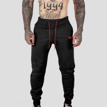 Imagem de Calça Moletom Com Bolsos Cintura Com Elástico Coroa e Cordão Vermelho 