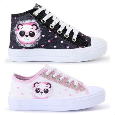 Imagem de Kit 2 Tênis Feminino Infantil Panda Botinha E Cano Curto - Lukys, Pret