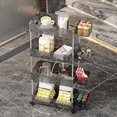 Imagem de Carrinho de armazenamento de acrílico fino - Carrinho utilitário móvel de 4 camadas com rodas para cozinha, banheiro, sala de estar - Prateleiras que economizam espaço para fácil acesso e uso versátil