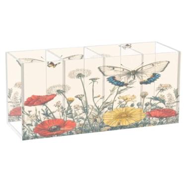 Imagem de Burbuja Porta-canetas de acrílico de borboleta com 4 compartimentos, suporte de lápis transparente para pincéis de maquiagem fixos, acessórios de mesa de escritório em casa