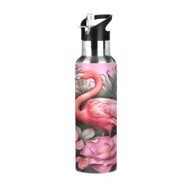 Imagem de Burbuja Garrafa de água de aço inoxidável flamingo rosa, garrafas de água isoladas a vácuo com tampa de canudo para esportes, academia, escola - à prova de vazamento e suor, sem BPA, 590 ml