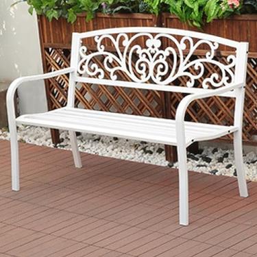 Imagem de Banco externo de metal com almofadas, banco de jardim à prova d'água, assentos de móveis 3 lugares para banco de varanda externa/interna, ideal para terraço (cor: preto C)