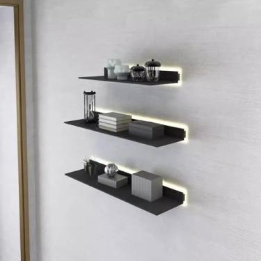 Imagem de Prateleiras de parede flutuantes, ferro com luzes prateleira de exibição de divisória de metal simples produtos de estante de parede luminosa A Word Prateleiras de parede laminadas (Cor: Cinza
