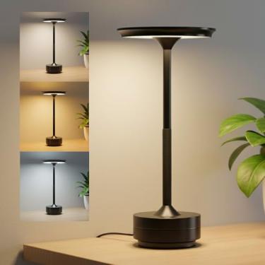 Imagem de Luminária Abajur de Mesa LED Touch Sem Fio Portátil, Recarregável e Dimerizável, 3 Cores de Luz (Quente, Neutra, Fria), Base Antiderrapante – Ideal para Quarto, Escritório e Estudo(1801, Preto)