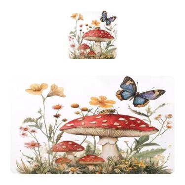 Imagem de Burbuja Jogo americano conjunto de 2, tapetes de mesa de cozinha florais de cogumelo, antiderrapante, resistente ao calor, à prova d'água, para mesa de jantar, lavável, 30 x 45 cm