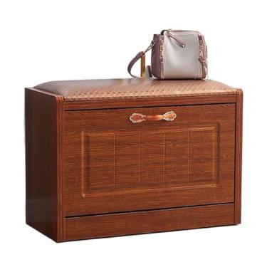 Imagem de Banco de entrada estofado de couro, organizador de armazenamento de sapatos, banco de sapatos moderno para casa com prateleira oculta, armário de sapatos premium (tamanho: 65 x 30 x 45 cm (26 x 12 x