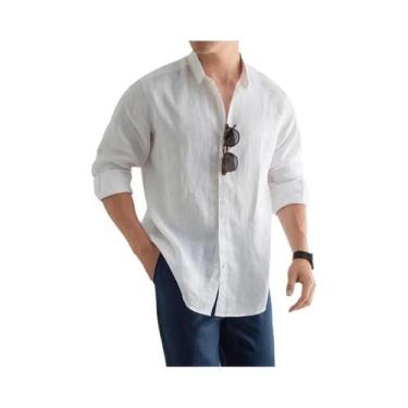 Imagem de Camisa Casual Masculina plus Size Em Linho E Algodão, Manga Longa, Pre
