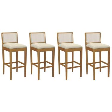 Imagem de Banqueta Cozinha Sara 1bmm005ca Premium Madeira Maciça Kit 4 Un Carvalho/linho Bege Argila/tela Bege Kappesberg