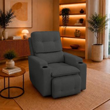 Imagem de Sofá Poltrona do Papai 1 Lugar Retrátil e Reclinável 86CM Cinza Suede Balaqui Decor